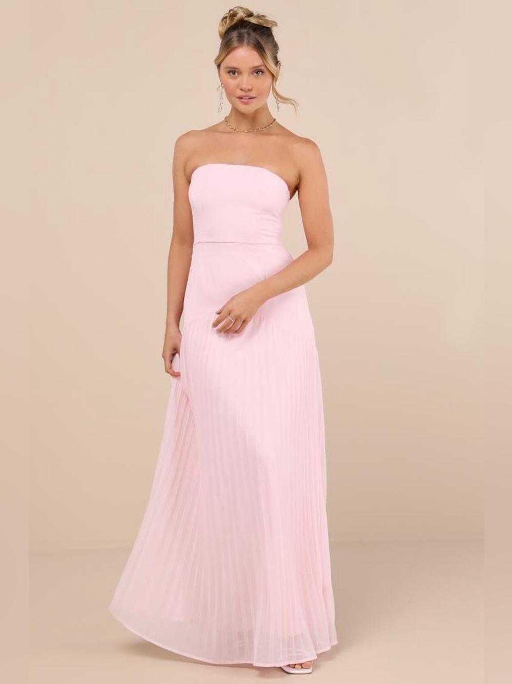 Lulus Celebratory Aesthetic Blush Pink Pleated Strapless Maxi Dress New with Tag